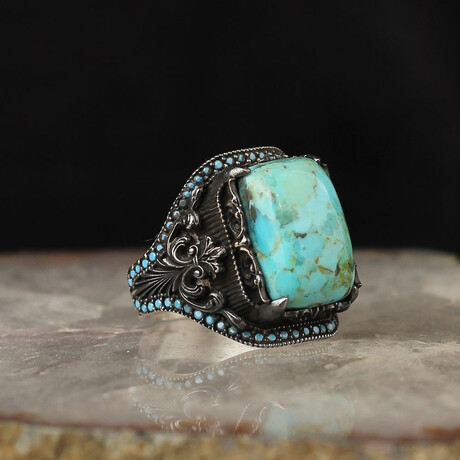 Genuine Turquoise Stone V1 // Silver + Blue (6.5)