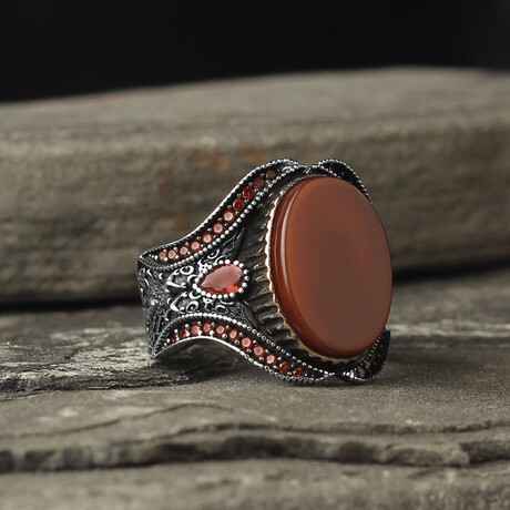 Carnelian Stone V1 // Silver + Red (6.5)