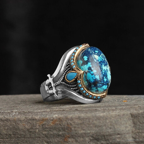 Genuine Azurite Stone V1 // Silver + Blue (6.5)