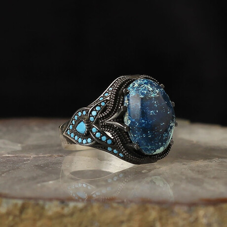 Genuine Azurite Stone V4 // Silver + Blue (6.5)