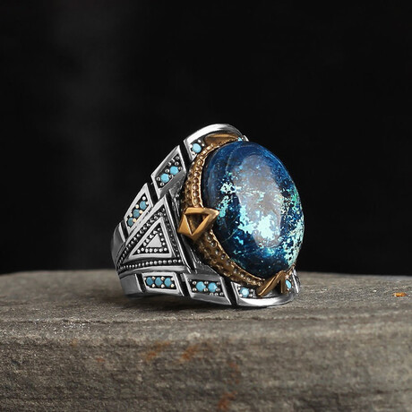 Genuine Azurite Stone V2 // Silver + Blue (6.5)