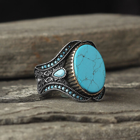 Turquoise Stone // Silver + Blue (6.5)