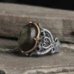 Genuine Labradorite Stone // Silver + Gray (10.5)