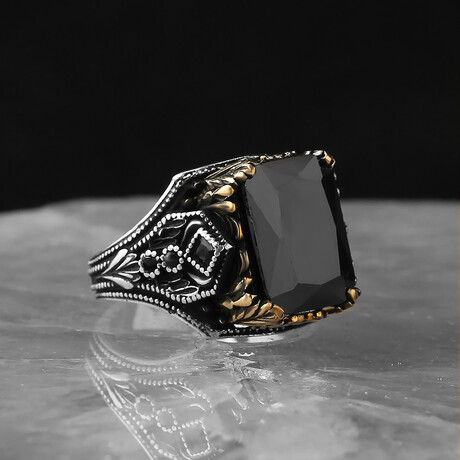 Black Zircon Stone V1 // Silver + Black (6.5)