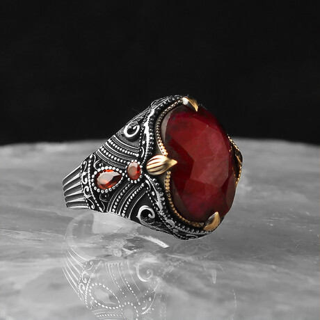 Genuine Ruby Stone V2 // Silver + Red (6.5)