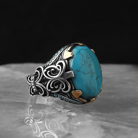 Genuine Turquoise Stone V2 // Silver + Blue (6.5)