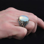 Genuine Moonstone Stone // Silver + White + Blue (8.5)