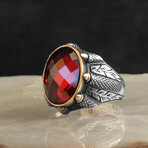 Garnet Stone Claw Shape // Silver + Red (8.5)