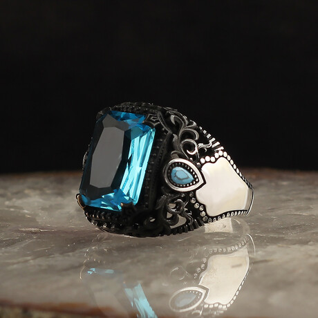 Aquamarine Stone V2 // Silver + Blue (6.5)