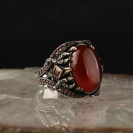 Carnelian Stone V2 // Silver + Red (6.5)