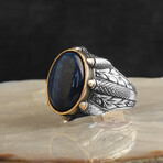 Blue Tiger's Eye Stone Claw Shape // Silver + Blue (7)