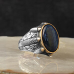 Blue Tiger's Eye Stone Claw Shape // Silver + Blue (9.5)