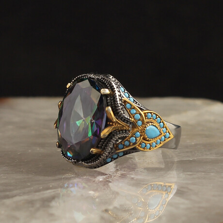 Rhodium Plated Mystic Topaz Stone V1 // Silver + Multicolor (6.5)