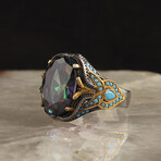 Rhodium Plated Mystic Topaz Stone V1 // Silver + Multicolor (10.5)