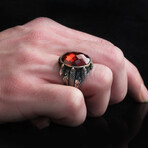 Garnet Stone Claw Shape // Silver + Red (8.5)