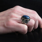 Blue Tiger's Eye Stone Claw Shape // Silver + Blue (6.5)