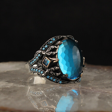 Aquamarine Stone V3 // Silver + Blue (6.5)