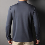 Thin Striped Long Sleeve Polo // Blue-Grey + Gold (M)