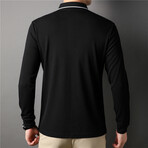 Contrast Stripe Collar Long Sleeve Polo // Black (2XL)