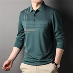 Thin Striped Long Sleeve Polo // Green + Gold (M)