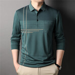 Thin Striped Long Sleeve Polo // Green + Gold (M)