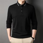 Contrast Stripe Collar Long Sleeve Polo // Black (XL)