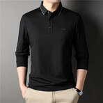 Melange Tipped Long Sleeve Polo Shirt // Black (2XL)