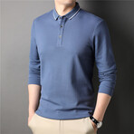 Contrast Stripe Collar Long Sleeve Polo // Blue (2XL)