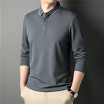 Contrast Stripe Collar Long Sleeve Polo // Dark Gray (XL)