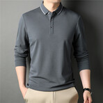 Contrast Stripe Collar Long Sleeve Polo // Dark Gray (M)