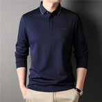 Melange Tipped Long Sleeve Polo Shirt // Navy Blue (XL)