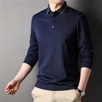 Melange Tipped Long Sleeve Polo Shirt // Navy Blue (XL)