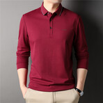 Melange Tipped Long Sleeve Polo Shirt // Red (M)