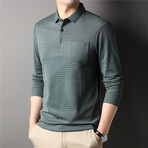 Half-There Stripes Log Sleeve Polo // Light Green (XL)