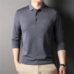 Half-There Stripes Log Sleeve Polo // Dark Gray (XL)