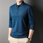 Melange Tipped Long Sleeve Polo Shirt // Blue (M)