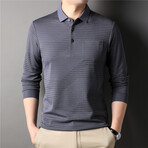 Half-There Stripes Log Sleeve Polo // Dark Gray (XL)