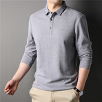 Heathered Long Sleeve Polo // Light Gray (L)