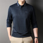 Melange Tipped Long Sleeve Polo Shirt // Blue-Gray (XL)