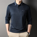 Melange Tipped Long Sleeve Polo Shirt // Blue-Gray (3XL)