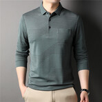 Half-There Stripes Log Sleeve Polo // Light Green (L)