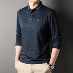 Melange Tipped Long Sleeve Polo Shirt // Blue-Gray (3XL)