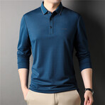 Melange Tipped Long Sleeve Polo Shirt // Blue (M)