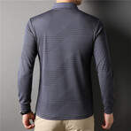 Half-There Stripes Log Sleeve Polo // Dark Gray (3XL)