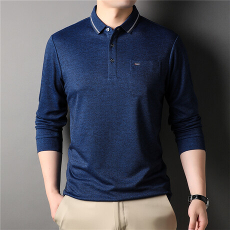 Melange Tipped Long Sleeve Polo Shirt // Royal Blue (M)