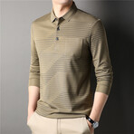 Half-There Stripes Log Sleeve Polo // Tan (L)