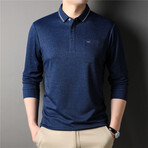 Melange Tipped Long Sleeve Polo Shirt // Royal Blue (2XL)