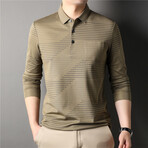 Half-There Stripes Log Sleeve Polo // Tan (M)