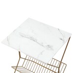 Maggy Gold Frame White Faux Marble Table with Magazine Holder