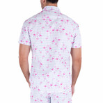 Flamingoes Short Sleeve Button Up Shirt // White (L)